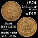 1874 Indian Cent 1c Grades xf+