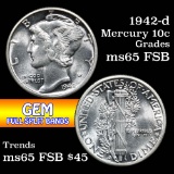 1942-d Mercury Dime 10c Grades GEM FSB