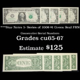 ***Star Notes 5- Series of 2009 $1 Green Seal FRN, consecutive serial numbers Grades Gem-Gem++ CU
