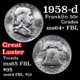 1958-d Franklin Half Dollar 50c Grades Choice Unc+ FBL