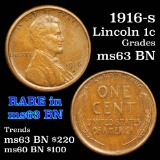 1916-s Lincoln Cent 1c Grades Select Unc BN (fc)