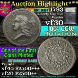 ***Auction Highlight*** 1793 Left Facing 100° CCW rotation Liberty Cap 1/2c Graded vf++ By USCG (fc)