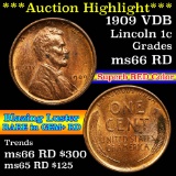 ***Auction Highlight*** 1909 vdb Lincoln Cent 1c Grades GEM+ Unc RD (fc)