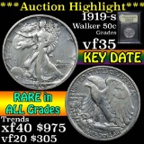 ***Auction Highlight*** 1919-s Walking Liberty Half Dollar 50c Graded vf++ By USCG (fc)