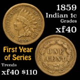 1859 Indian Cent 1c Grades xf