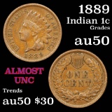 1889 Indian Cent 1c Grades AU, Almost Unc