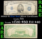 ***Rare Star Note 1934A $5 Blue Seal Silver Certificate Grades f+