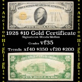***Auction Highlight*** 1928 $10 Gold Certificate Woods/Mellon Grades vf++ (fc)