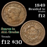 1849 Braided Hair Large Cent 1c Grades f, fine