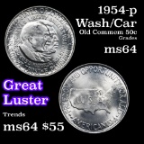 1954-p Wash/Car Old Commem Half Dollar 50c Grades Choice Unc
