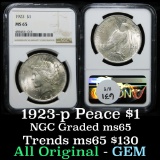 NGC 1923-p Peace Dollar $1 Graded ms65 By NGC