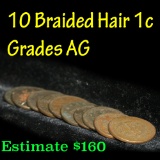 10 pieces assorted large cents 1c Grades ag, almost good