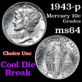 1943-p Cool dye break Mercury Dime 10c Grades Choice Unc