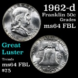 1962-d Franklin Half Dollar 50c Grades Choice Unc FBL