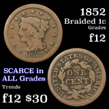 1852 Braided Hair Large Cent 1c Grades f, fine