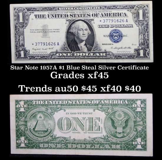 ***Star Note 1957A $1 Blue Seal Silver Certificate, Sigs Smith/Dillon Grades xf