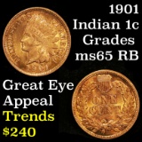 1901 Indian Cent 1c Grades GEM Unc RB