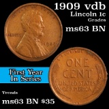 1909 vdb Lincoln Cent 1c Grades Select Unc BN