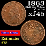 1863 Civil War Token, Turban Liberty 1c Grades xf+