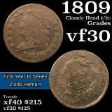 1809 Classic Head half cent 1/2c Grades vf++