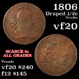 1806 Draped Bust Half Cent 1/2c Grades vf, very fine