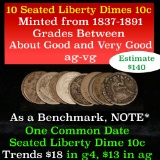 10 Seated Liberty Dime 10c Grades ag-vg