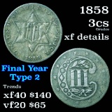 1858 3 Cent Silver 3cs Grades xf details