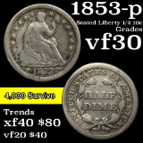 1853-p Seated Liberty Half Dime 1/2 10c Grades vf++