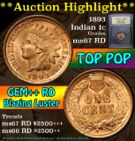 ***Auction Highlight*** 1893 Indian Cent 1c Graded GEM++ Unc RD by USCG (fc)