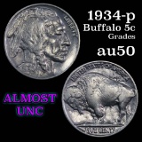 1934-p Buffalo Nickel 5c Grades AU, Almost Unc