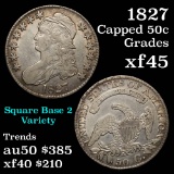 1827 Square Base 2 Capped Bust Half Dollar 50c Grades xf+