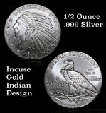 1929 $2 1/2 Gold Indian Tribute Design .999 Fine silver 1/2 oz round