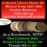 21 Seated Liberty Dime 10c Grades cull-ag