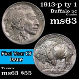 1913-p ty1 Buffalo Nickel 5c Grades Select Unc