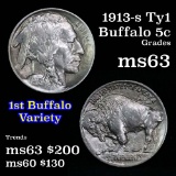 1913-s ty1 Buffalo Nickel 5c Grades Select Unc