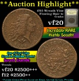 ***Auction Highlight*** 1793 Wreath  Vine & Bars Flowing Hair large cent 1c Graded vf by USCG (fc)