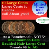 10 Mixed 1c Coins from 1803 through 1852 Grades cull-ag