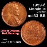 1929-d Lincoln Cent 1c Grades Select Unc RB