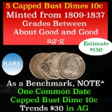 5 Capped Bust Dimes 10c Grades ag-g