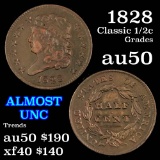 1828 Classic Head half cent 1/2c Grades AU, Almost Unc