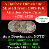 5 Barber Dime 10c Grades vf
