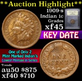 ***Auction Highlight*** 1909-s Indian Cent 1c Graded xf+ by USCG (fc)