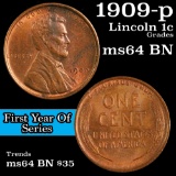 1909-p Lincoln Cent 1c Grades Choice Unc BN