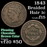 1843 Braided Hair Large Cent 1c Grades f+