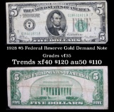 1928 $5 Federal Reserve Gold Demand Note Federal Reserve Note $10 Grades vf++