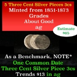 5 3 Cent Silver pieces 3cs Grades ag