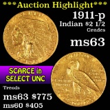 ***Auction Highlight*** 1911-p Gold Indian Quarter Eagle $2 1/2 Grades Select Unc (fc)