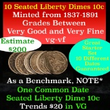 10 Seated Liberty Dimes Starter Set 10c Grades vg-vf