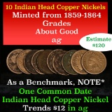 10 Mixed Date Copper Nickel Cents 1c Grades ag