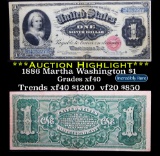 ***Auction Highlight*** 1886 Martha Washington  Large Size Silver Certificate $1 Grades xf (fc)